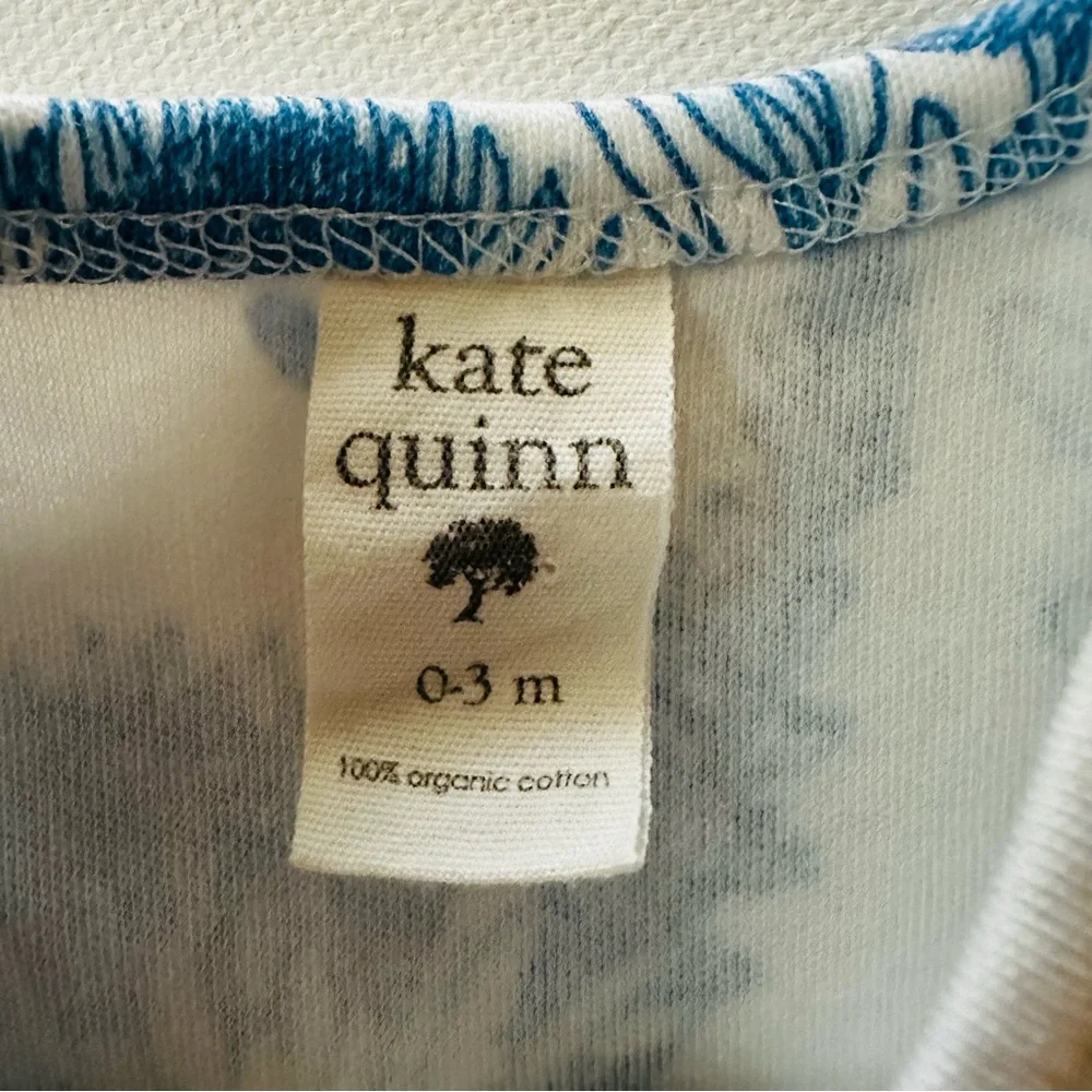 Kate Quinn 0-3 Months Baby Girl Blue White Floral Knot Nightgown Organic Cotton